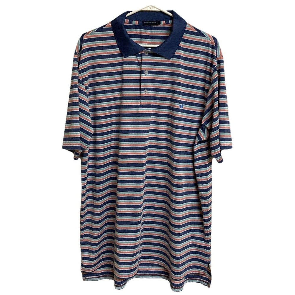 Men's Southern Marsh Short Sleeve Polo Performance Striped Size XL